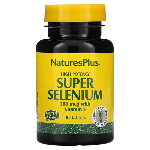 Nature's Plus, Super Selenium, высокоэффективный селен, 200 мкг (90 штук)
