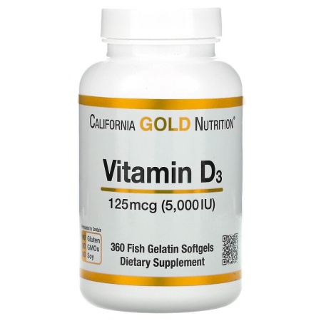 119California Gold Nutrition, витамин D3, 125 мкг (5000 МЕ), 360 капсул из рыбьего желатина