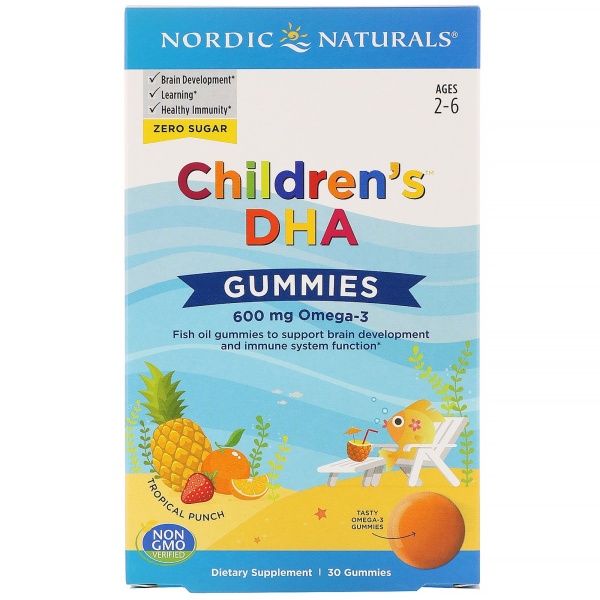 Nordic Naturals, Children's DHA, жевательные таблетки с ДГК, со вкусом тропических фруктов (30 шт)